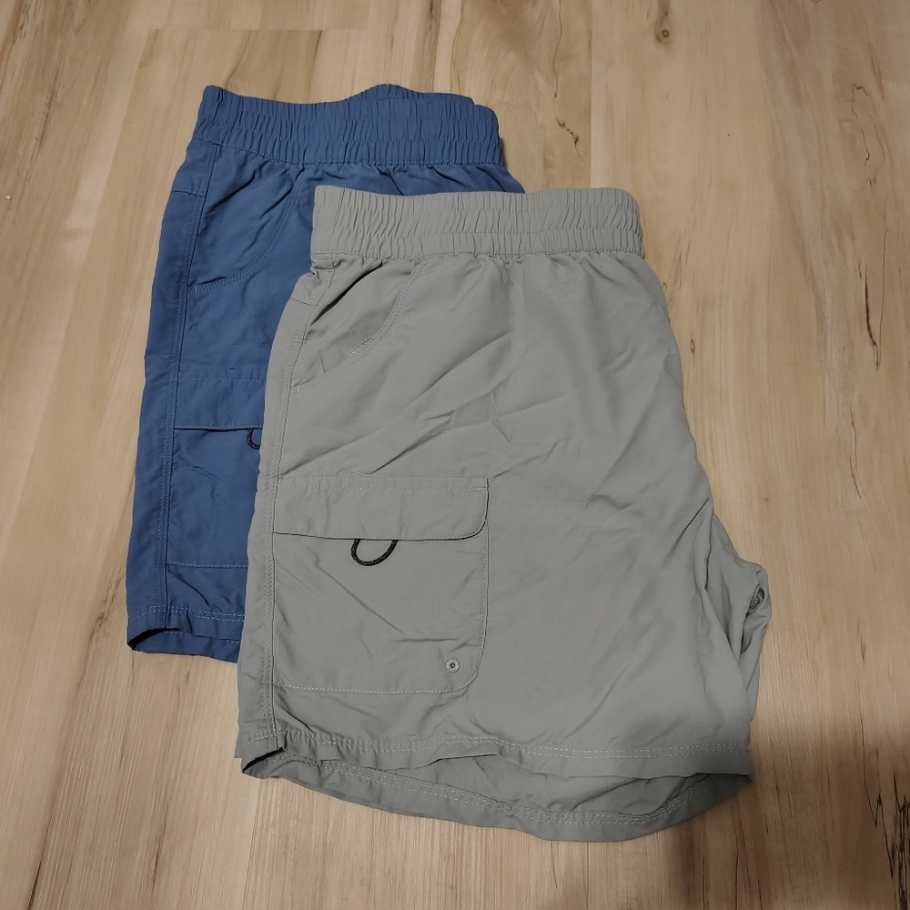 Light Gray and Slate Blue Women's Elastic-Waist Cargo Shorts